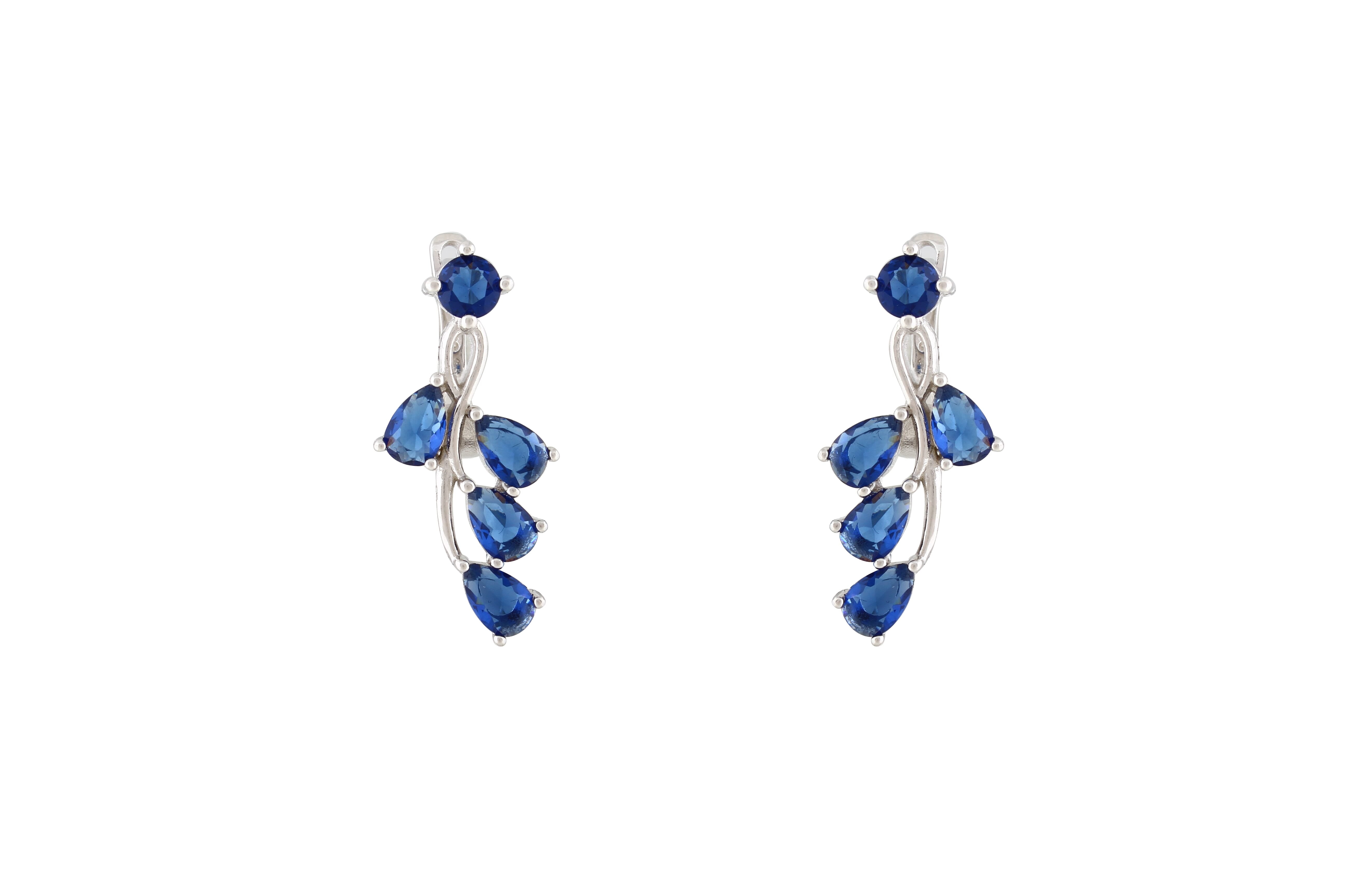 Asfour Crystal Drop Earrings With Blue Leaf Design In 925 Sterling Silver ER0430-B