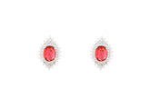 Asfour Crystal Halo Earrings With Fuchsia Oval Design In 925 Sterling Silver ER0431-F