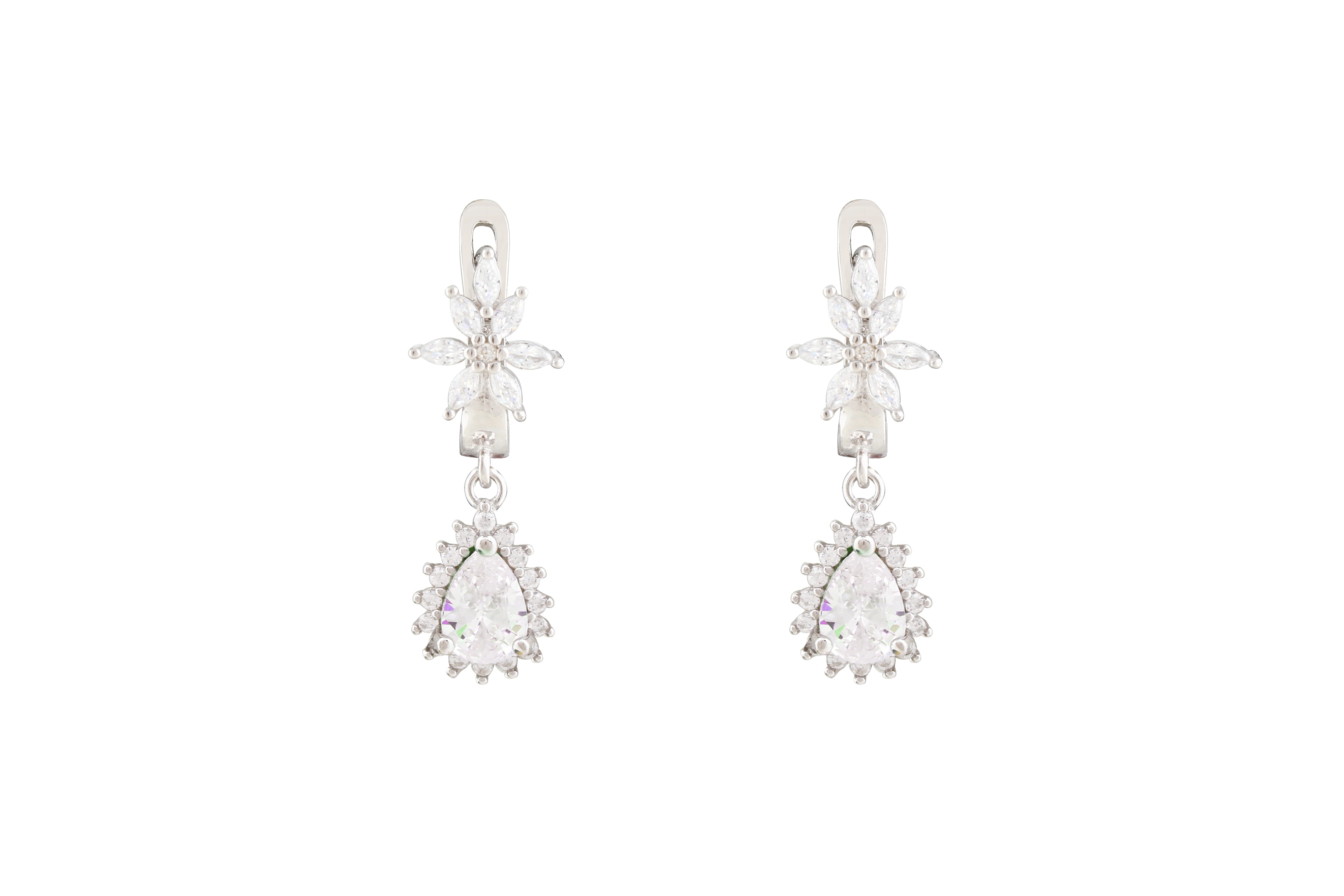 Asfour Crystal Drop Earrings Inlaid With Zircon Pear Stone In 925 Sterling Silver ER0436-W