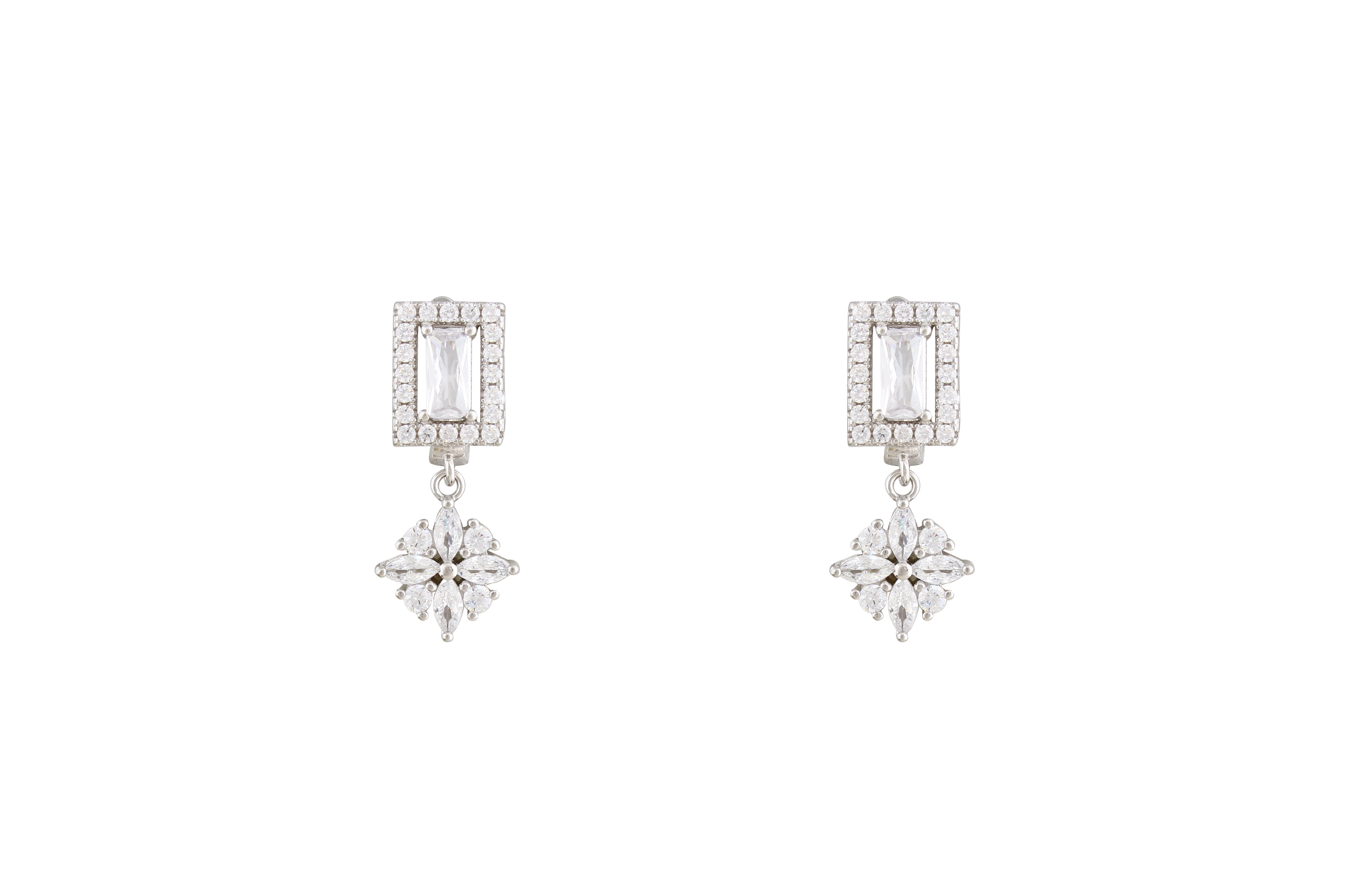 Asfour Crystal Clips Earrings With Art Deco Design In 925 Sterling Silver ER0437