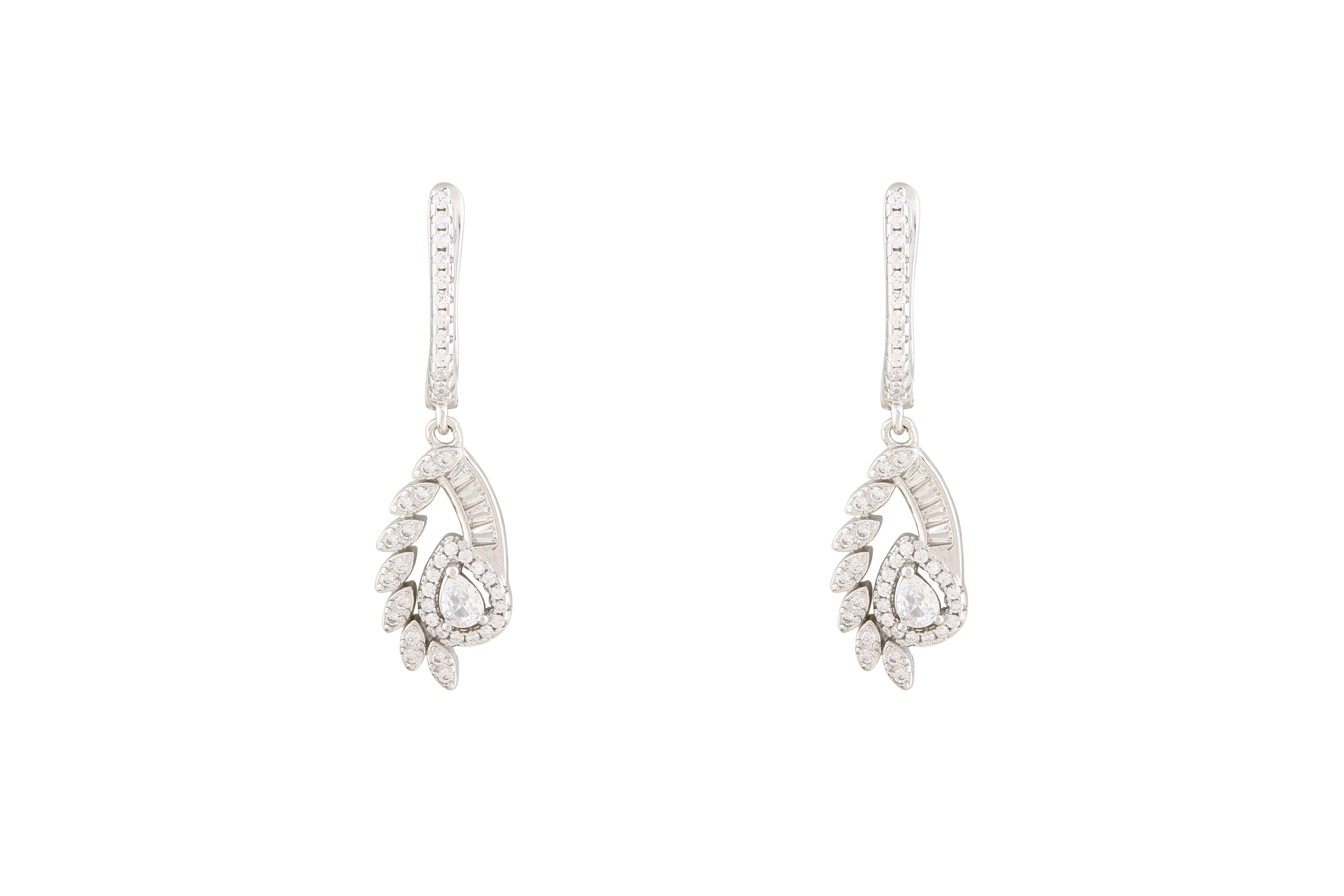 Asfour Crystal Drop Earrings With Decorative Design In 925 Sterling Silver ER0462