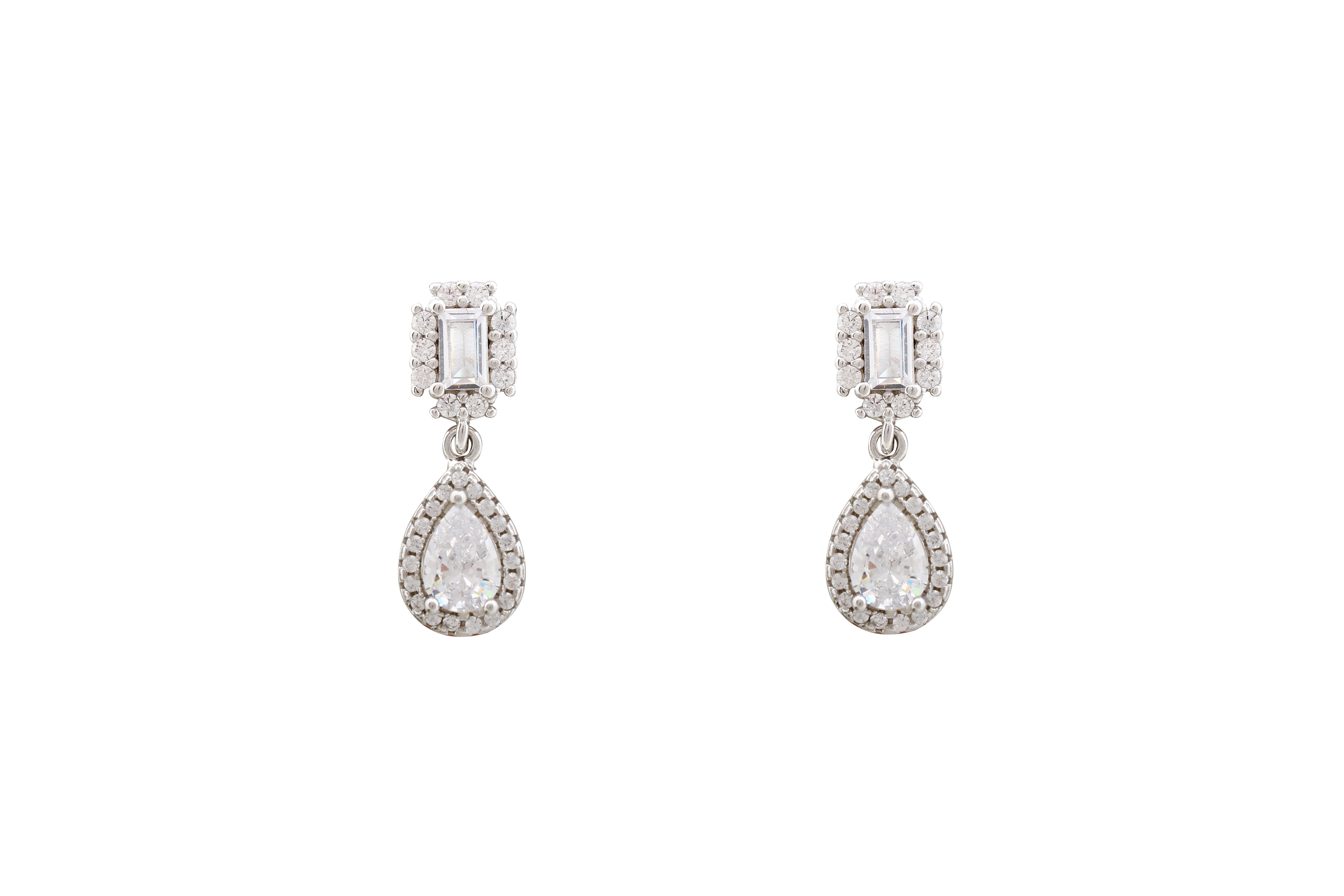 Asfour Crystal Stud Earrings With Pear Design Inlaid With Zircon In 925 Sterling Silver ER0467-W