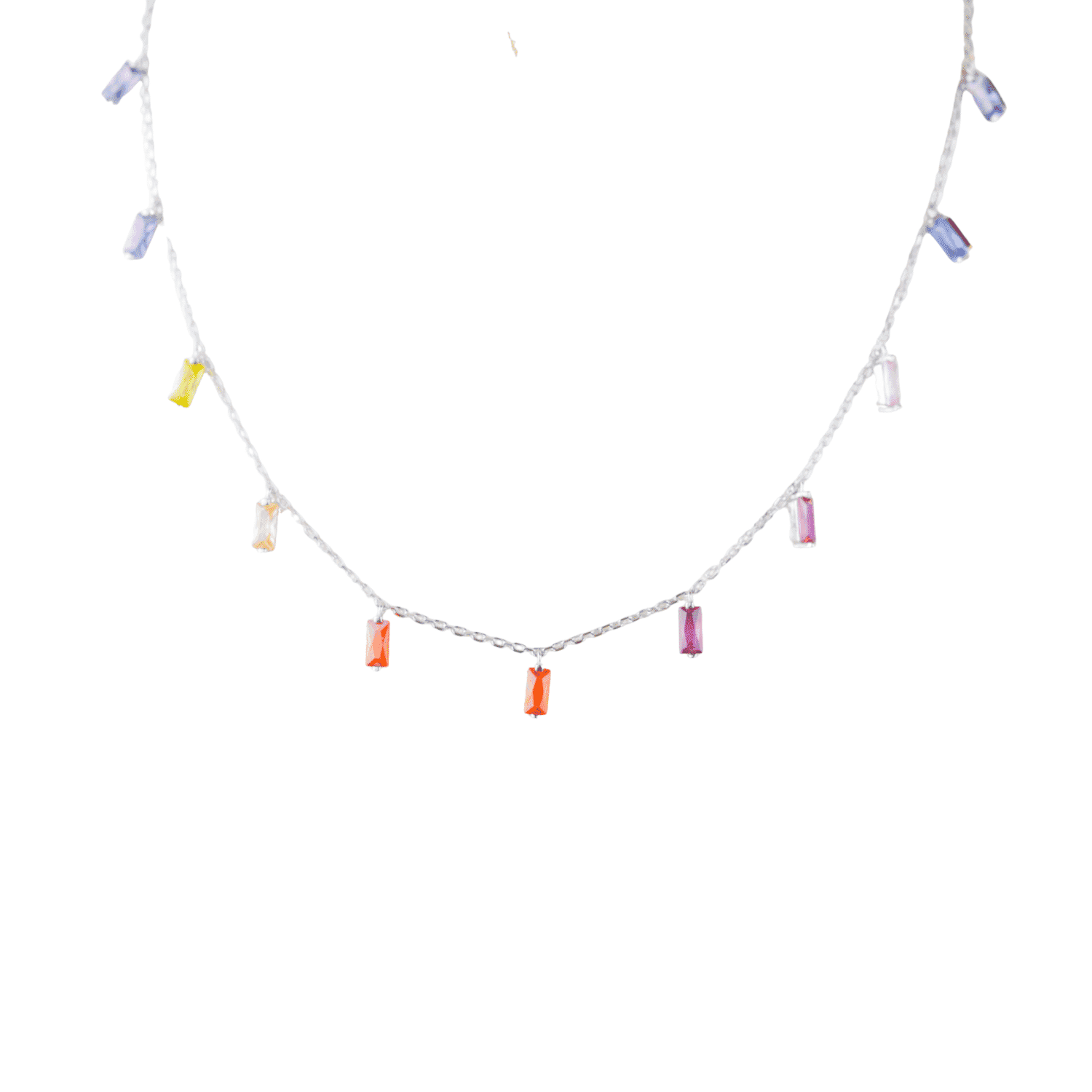 Asfour Zircon Rectangle Shape 925 Sterling Silver Necklace,Multi Color