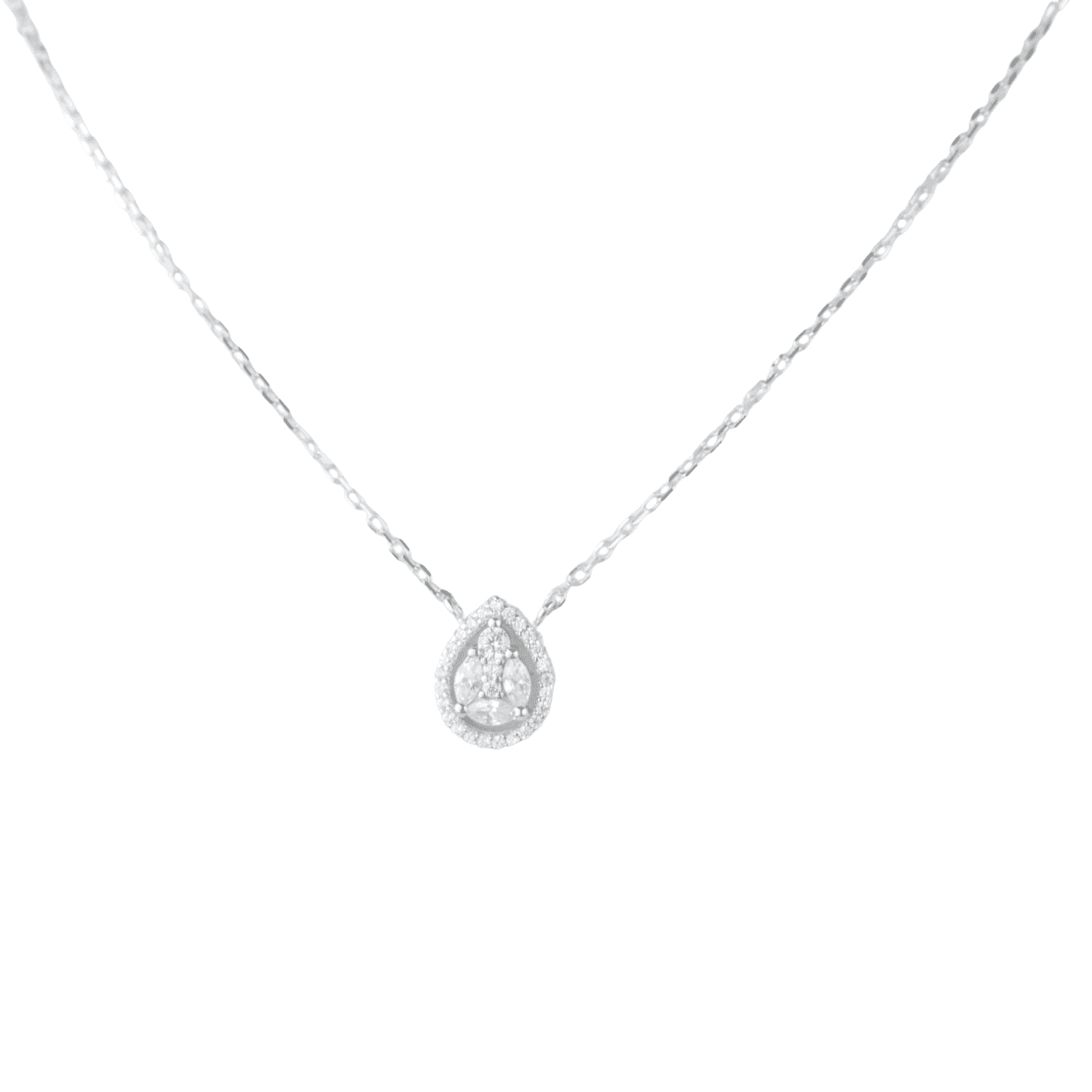 Asfour Zircon Pear+Drop Shape 925 Sterling Silver Necklace,Clear