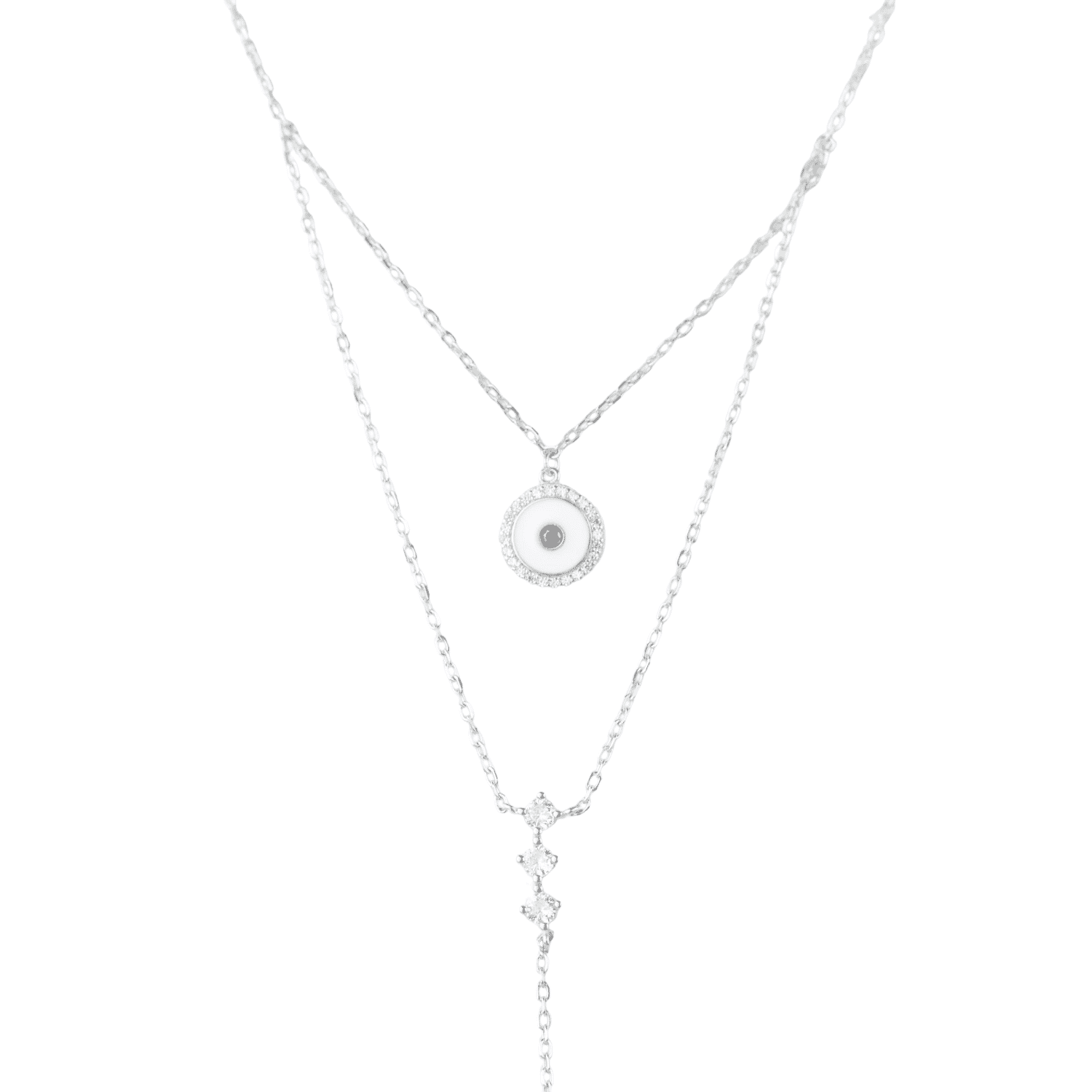Asfour Zircon+Enamel Rounded+Square Shape 925 Sterling Silver Necklace,Clear White and Blue