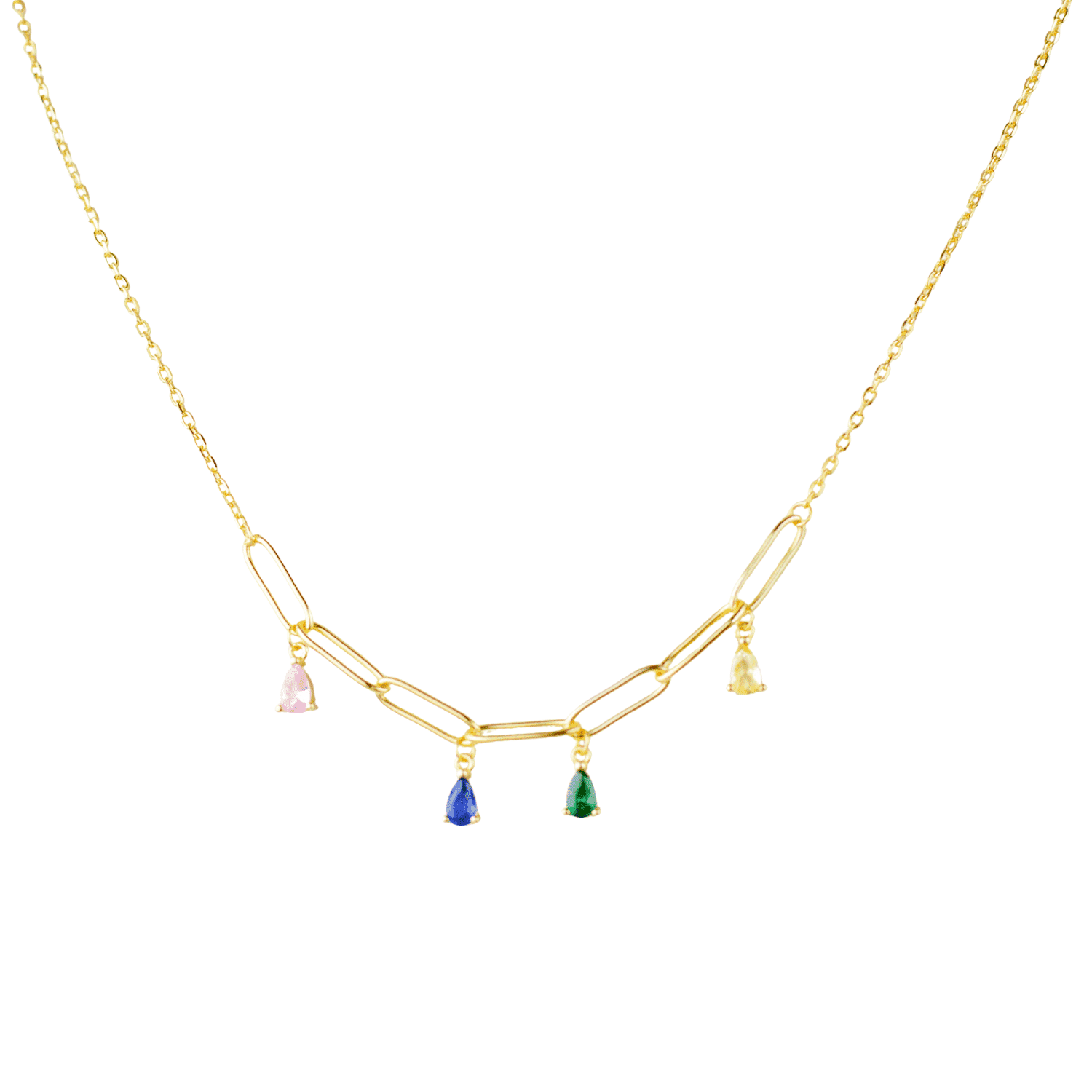 Asfour Zircon Pear+Rectangle Shape 925 Sterling Silver Necklace,Multi Color