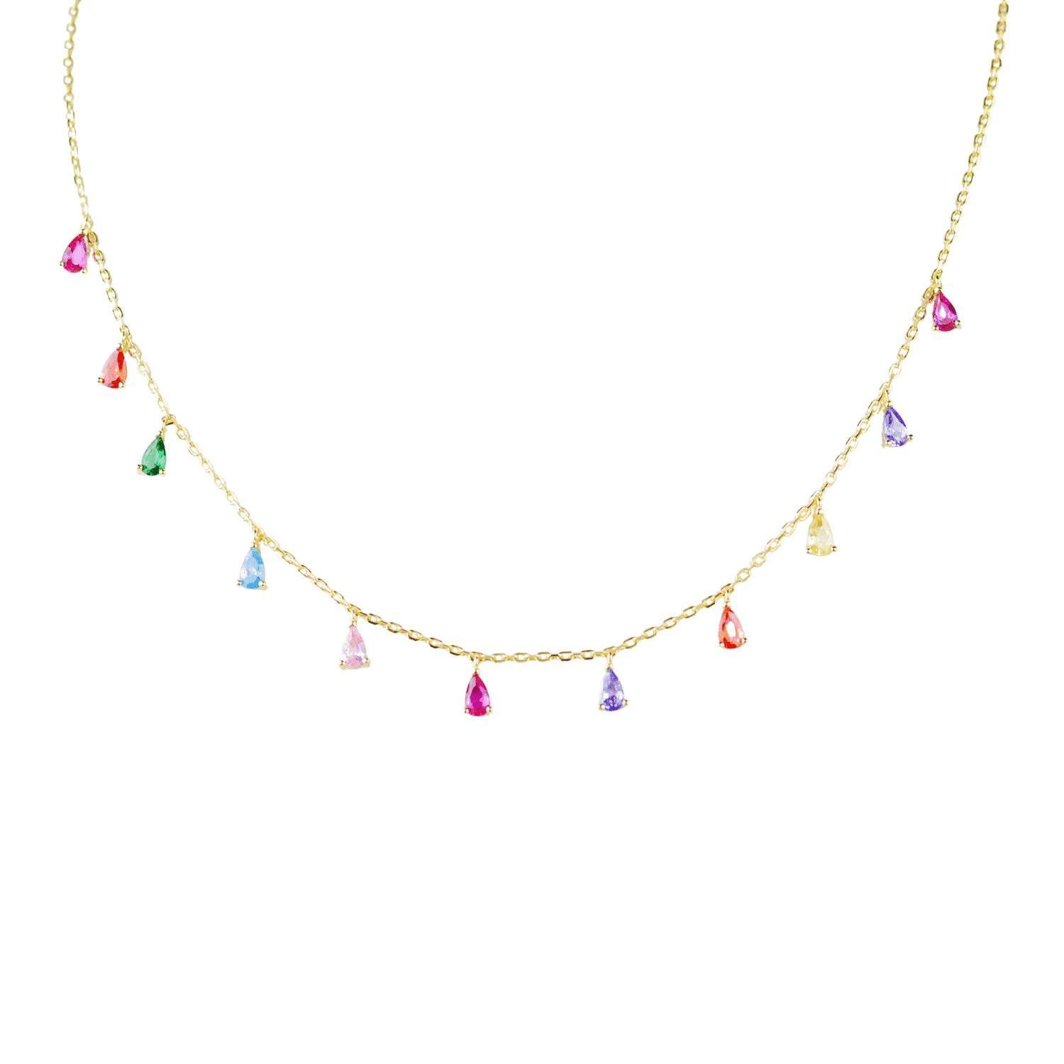 Asfour Zircon Pear Shape 925 Sterling Silver Necklace,Multi Color