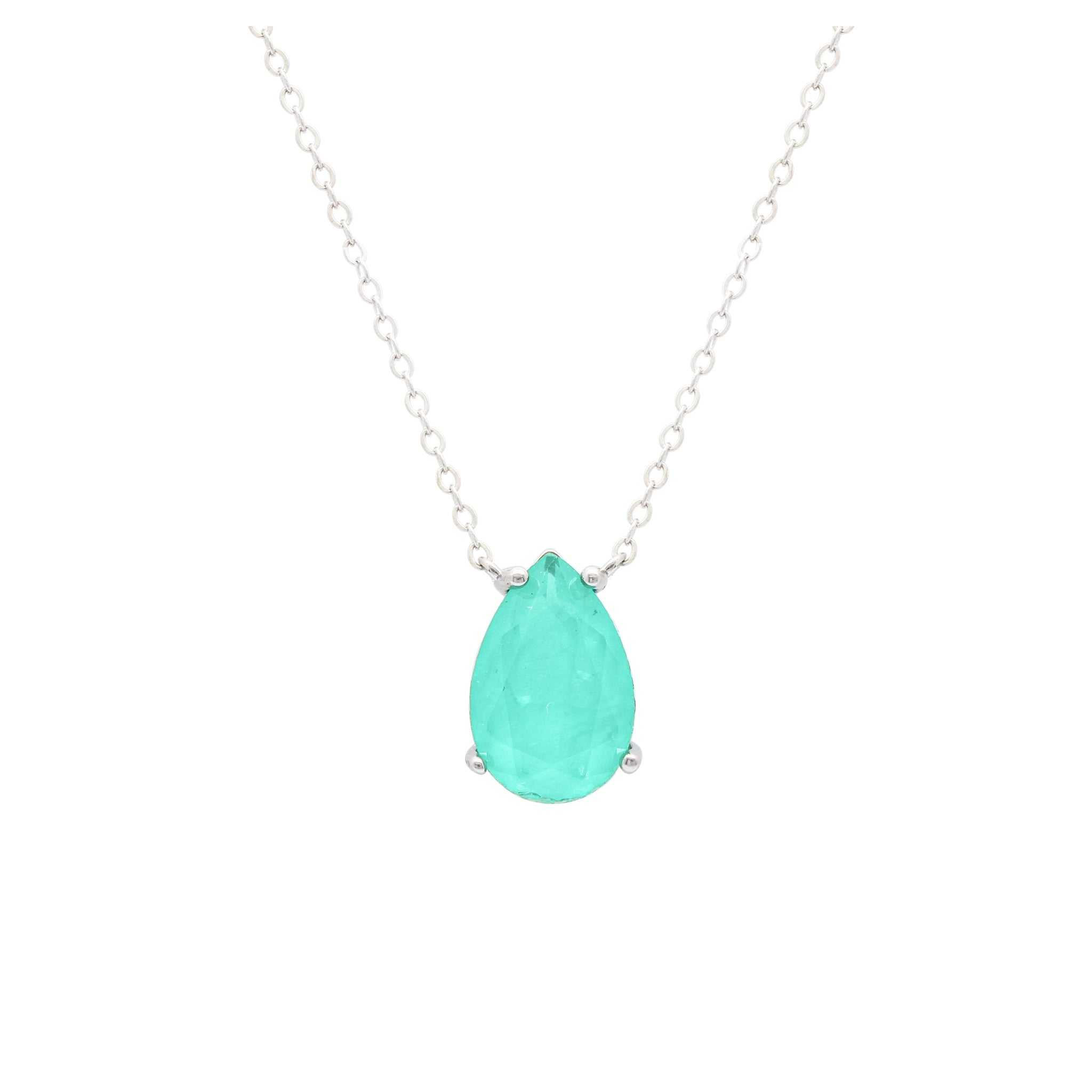 Asfour Crystal Chain Necklace With Aquamarine Tear Drop Design In 925 Sterling Silver ND0019-GC