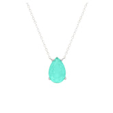 Asfour Crystal Chain Necklace With Aquamarine Tear Drop Design In 925 Sterling Silver ND0019-GC