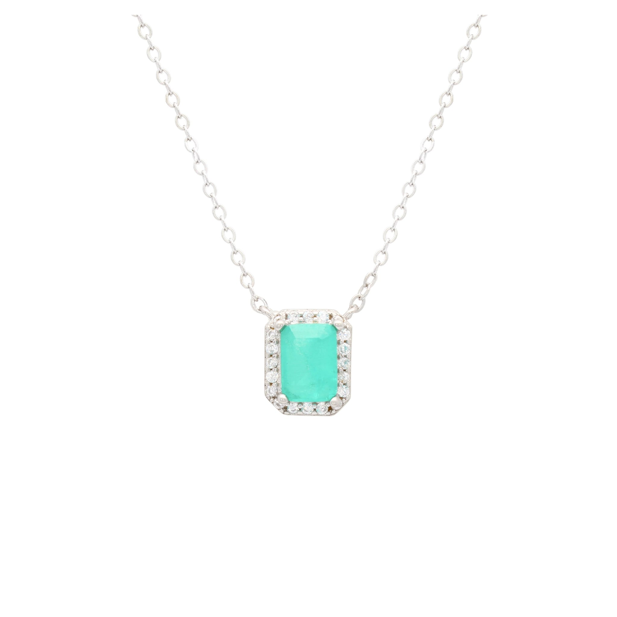 Asfour Crystal Chain Necklace With Cluster Aquamarine Stone In 925 Sterling Silver ND0024-GC