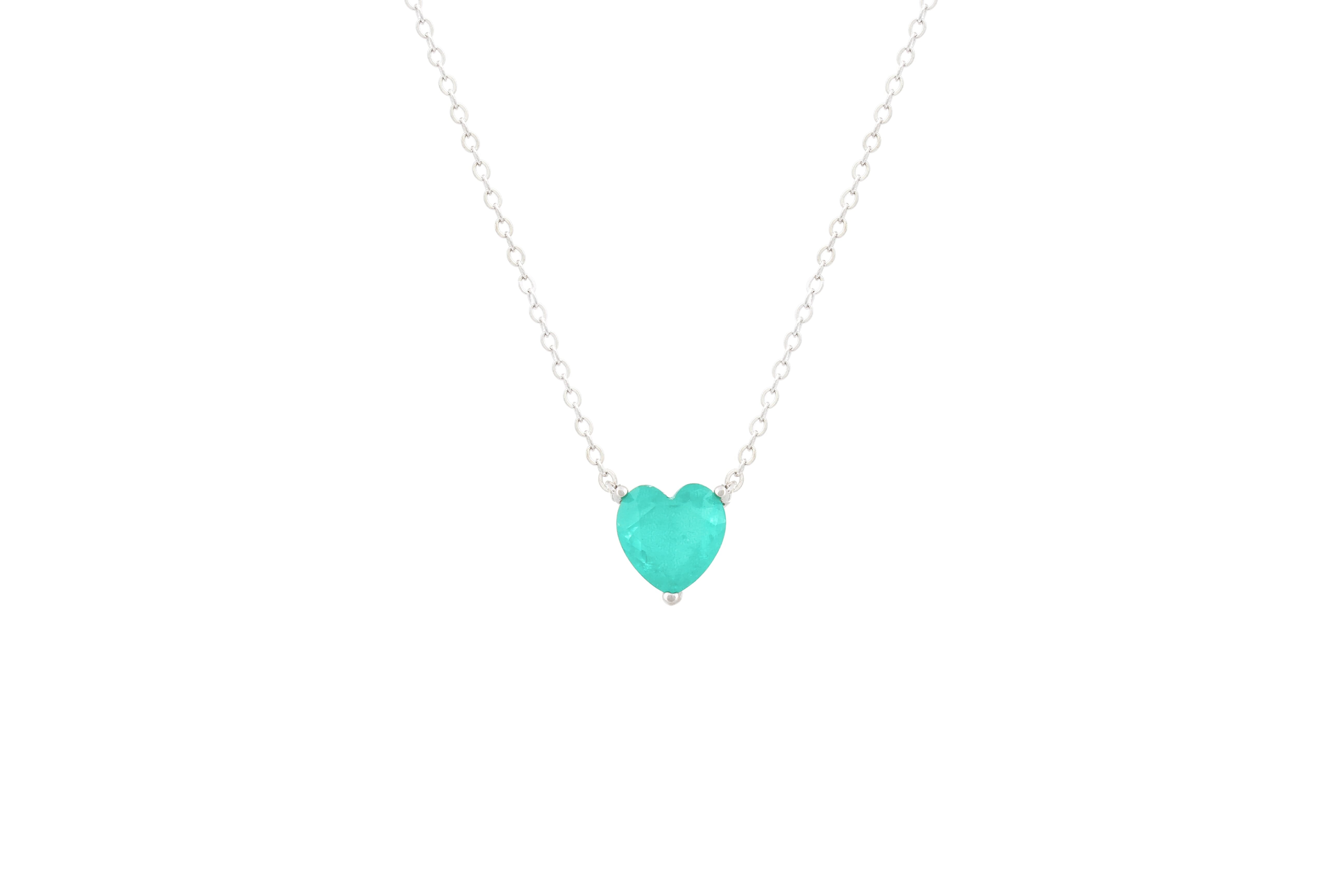 Asfour Crystal Chain Necklace With Aquamarine Heart Pendant In 925 Sterling Silver ND0035-GC