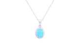 Asfour Crystal Chain Necklace With Aquamarine Oval Pendant In 925 Sterling Silver ND0095-M-A