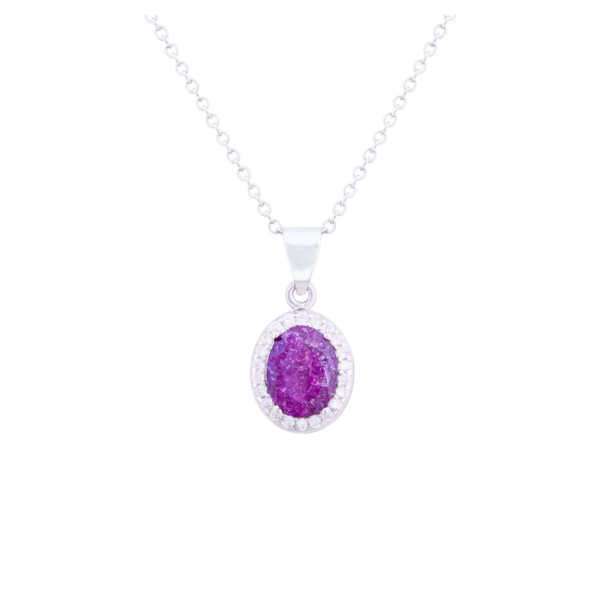 Asfour Crystal Chain Necklace With Tenzanite Oval Pendant In 925 Sterling Silver ND0095-N-A