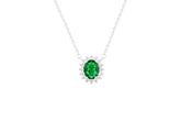 Asfour Crystal Chain Necklace With Emerald Oval Pendant In 925 Sterling Silver ND0103-G