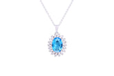Asfour Crystal Chain Necklace With Aquamarine Oval Pendant In 925 Sterling Silver ND0108-M
