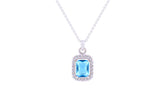 Asfour Crystal Chain Necklace With Emerald Cut Aquamarine Pendant In 925 Sterling Silver ND0110-M