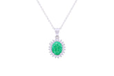 Asfour Crystal Chain Necklace With Emerald Oval Pendant In 925 Sterling Silver ND0111-G-A