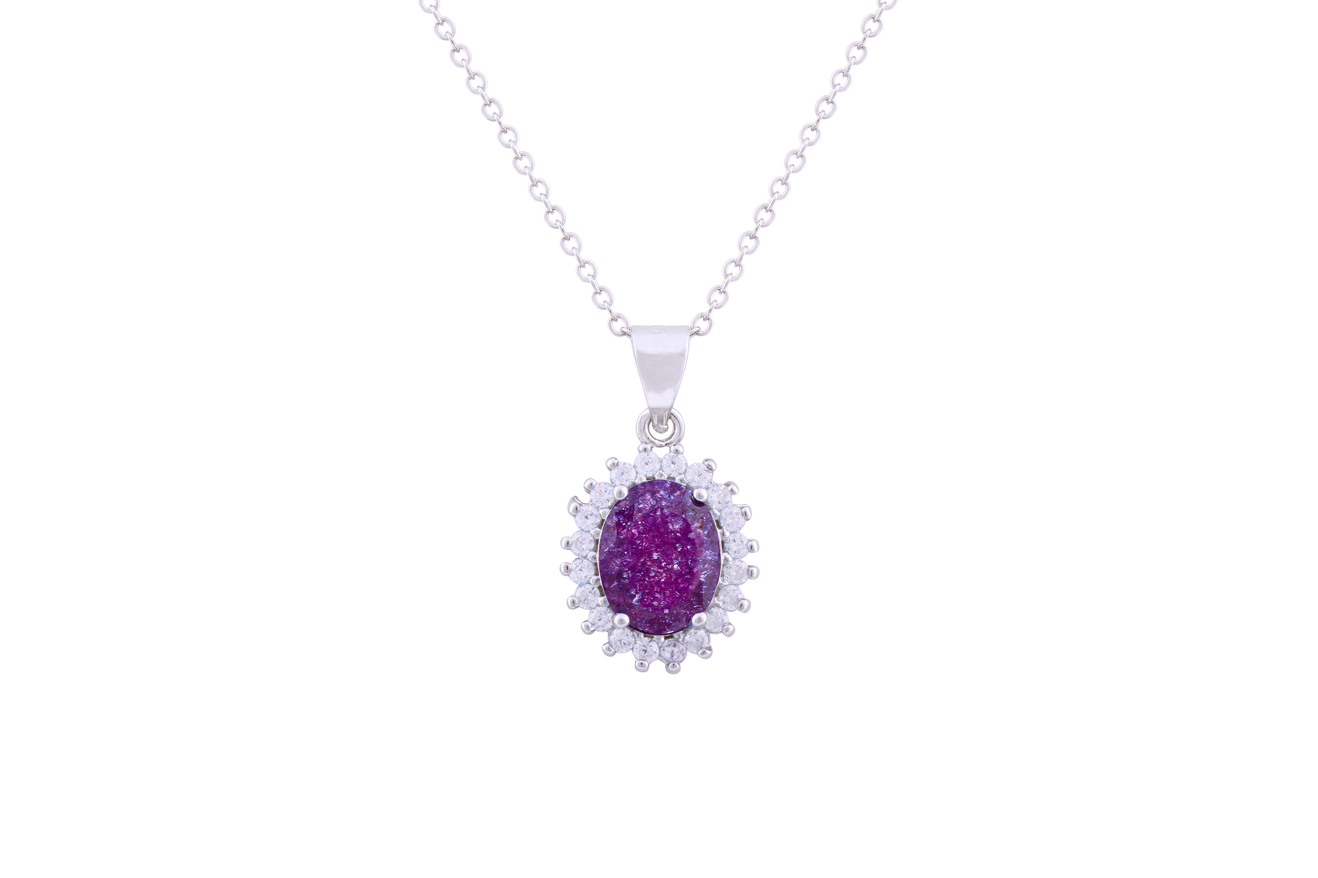 Asfour Crystal Chain Necklace With Tenzanite Oval Pendant In 925 Sterling Silver ND0111-N-A
