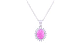 Asfour Crystal Chain Necklace With Rose Oval Pendant In 925 Sterling Silver ND0111-O-A