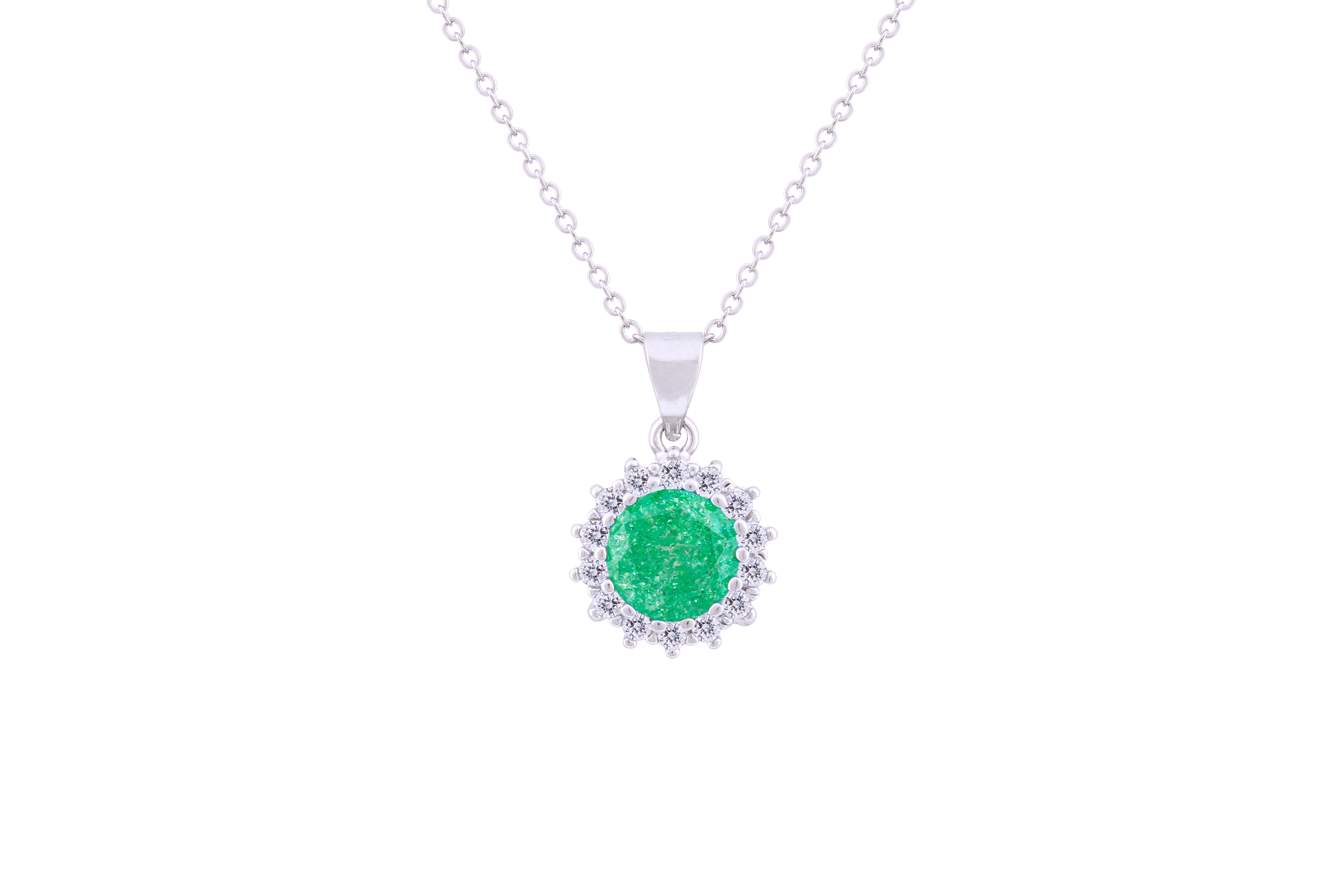 Asfour Crystal Chain Necklace With Emerald Opal Pendant In 925 Sterling Silver ND0112-G-A