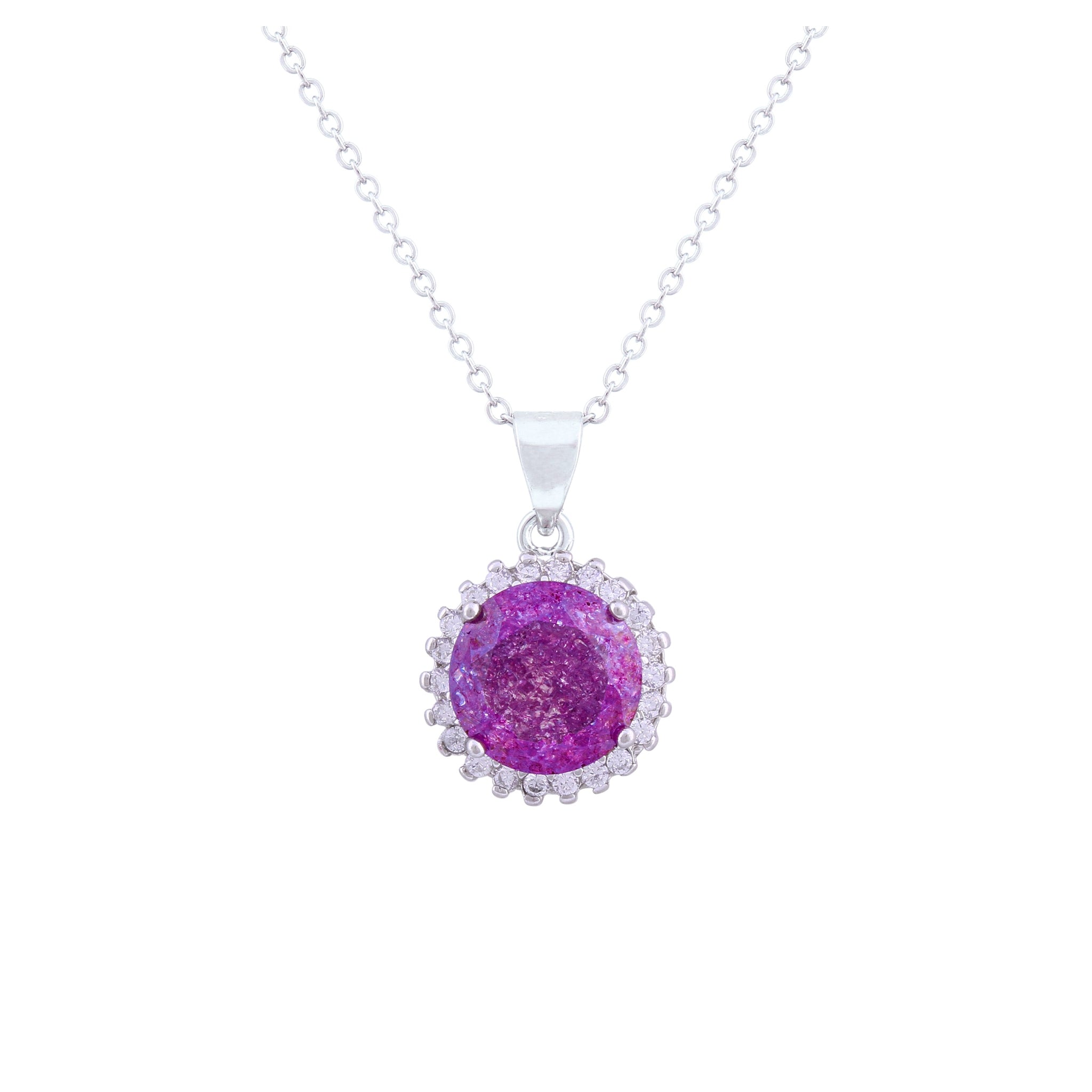 Asfour Crystal Chain Necklace With Tenzanite Round Pendant In 925 Sterling Silver ND0113-N-A