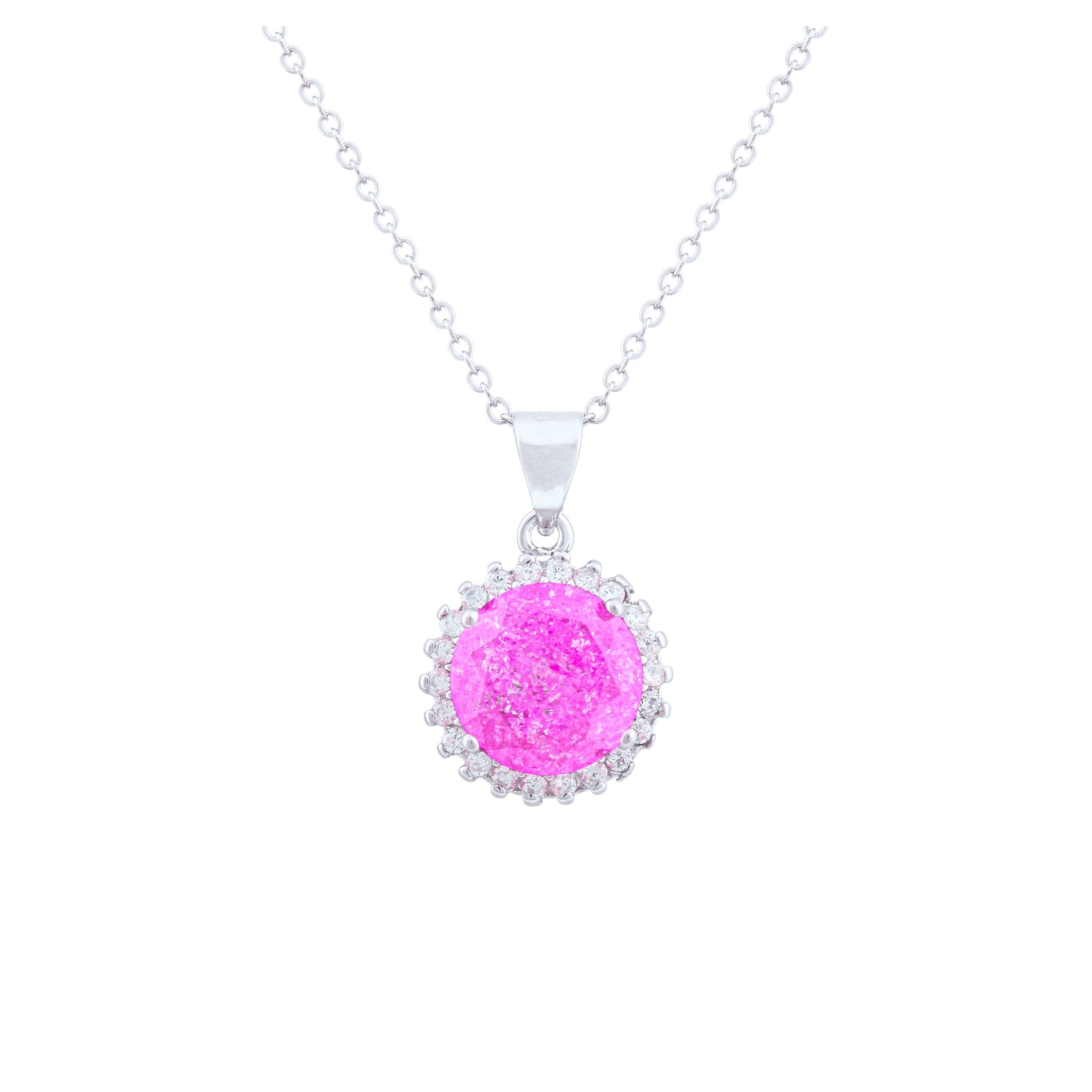Asfour Crystal Chain Necklace With Rose Halo Pendant In 925 Sterling Silver ND0113-O-A