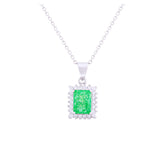 Asfour Crystal Chain Necklace With Emerald Halo Pendant In 925 Sterling Silver ND0117-G-A