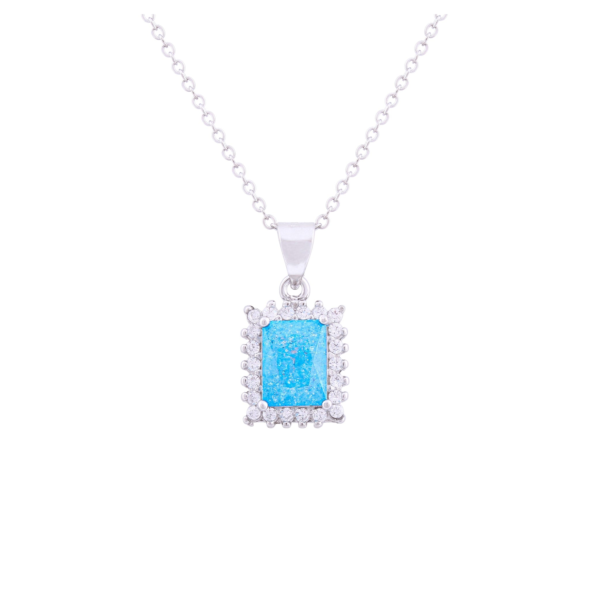 Asfour Crystal Chain Necklace With Emerald Cut Aquamarine Pendant In 925 Sterling Silver ND0117-M-A