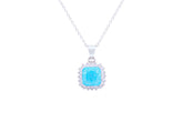Asfour Crystal Chain Necklace With Cushion Cut Aquamarine Pendant In 925 Sterling Silver ND0118-M-A