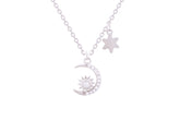 Asfour Crystal Chain Necklace With Crescent & Stars Pendant In 925 Sterling Silver ND0137