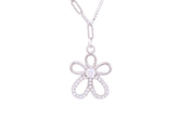 Asfour Crystal Paper Clip Necklace With Flower Pendant In 925 Sterling Silver ND0151