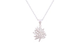 Asfour Crystal Chain Necklace With Leaf Pendant In 925 Sterling Silver ND0212