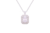 Asfour Crystal Chain Necklace With Emerald Halo Pendant In 925 Sterling Silver ND0254