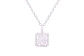 Asfour Crystal Chain Necklace With Princess Halo Pendant In 925 Sterling Silver ND0257