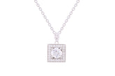 Asfour Crystal Chain Necklace With Halo Square Pendant In 925 Sterling Silver ND0258