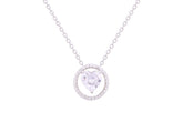 Asfour Crystal Chain Necklace With Heart Inside Circle Pendant In 925 Sterling Silver ND0263