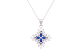 Asfour Crystal Chain Necklace With Blue Flower Pendant In 925 Sterling Silver ND0265-WB