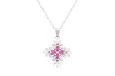 Asfour Crystal Chain Necklace With Fuchsia Flower Pendant In 925 Sterling Silver ND0265-WF