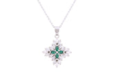 Asfour Crystal Chain Necklace With Emerald Flower Pendant In 925 Sterling Silver ND0265-WG