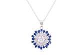 Asfour Crystal Chain Necklace With Blue Round Flower Pendant In 925 Sterling Silver ND0266-WB