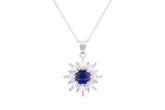 Asfour Crystal Chain Necklace With Blue Flower Pendant With Zircon In 925 Sterling Silver ND0267-WB