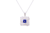 Asfour Crystal Chain Necklace With Square Pendant With Blue Zircon In 925 Sterling Silver ND0268-WB