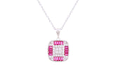 Asfour Crystal Chain Necklace With Fuchsia Square Pendant In 925 Sterling Silver ND0270-WF