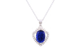 Asfour Crystal Chain Necklace With Blue Heart Pendant In 925 Sterling Silver ND0273-B