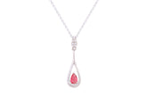 Asfour Crystal Chain Necklace With Fuchsia Pear Zircon Stone In 925 Sterling Silver ND0274-WF