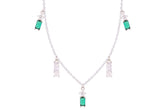 Asfour Crystal Charm Necklace With Clear & Emerald Baguette Zircon In 925 Sterling Silver-ND0285-WG