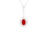 Asfour Crystal Chain Necklace With Fuchsia Oval Cut Halo Pendant In 925 Sterling Silver-ND0294-WF