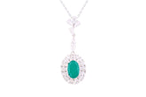 Asfour Crystal Chain Necklace With Emerald Oval Cut Halo Pendant In 925 Sterling Silver-ND0294-WG