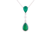 Asfour Crystal Chain Necklace With Emerald Pear Pendant In 925 Sterling Silver-ND0301-G
