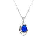 Asfour Crystal Chain Bracelet With Art Deco Blue Oval Pendant In 925 Sterling Silver-ND0304-B